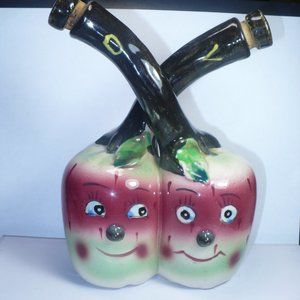 Rare Vintage ELBRO Japan Hand Decorated Anthropomorphic Oil & Vinegar Bottle